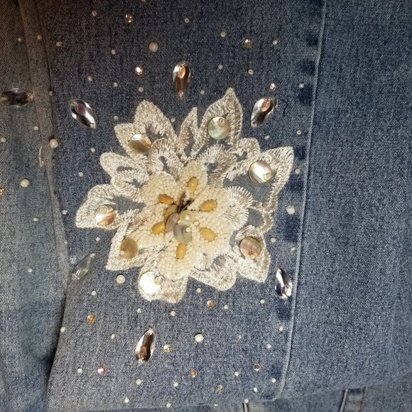 DG2 Size 16 Blue Embellished Beads Sequins Gems Embroidered Floral Jeans - Picture 7 of 9